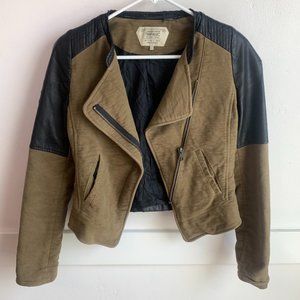 Zara Trafaluc Light Brown & Black Faux Leather Moto Jacket